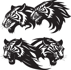 Massive Tiger Head Vector Collection: Diverse Black and White Illustrations
