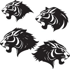 Massive Tiger Head Vector Collection: Diverse Black and White Illustrations