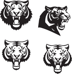 Massive Tiger Head Vector Collection: Diverse Black and White Illustrations