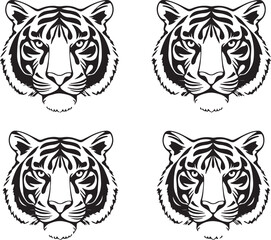 Massive Tiger Head Vector Collection: Diverse Black and White Illustrations