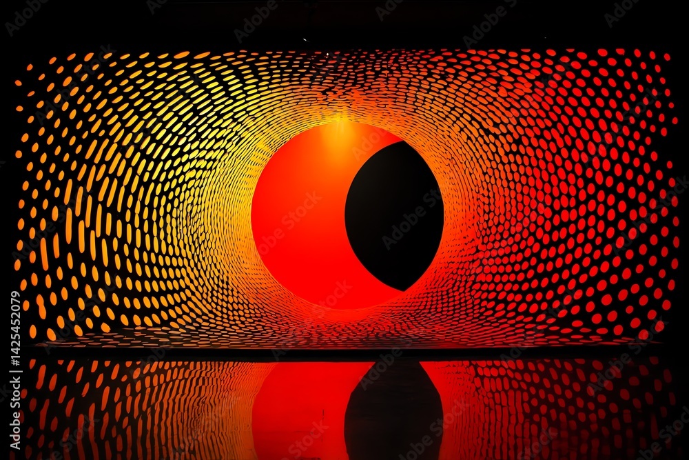 Poster Abstract Red Portal with Dotted Pattern Tunnel and Reflection on Surface