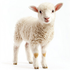 Fototapeta premium Lamb with fluffy white wool, isolated on white background