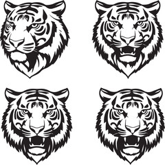Massive Tiger Head Vector Collection: Diverse Black and White Illustrations