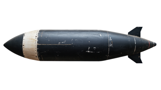 Detailed Military Design of a Black Projectile on a Transparent Background for Analysis and Presentation