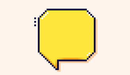 Pixel art speech bubble with yellow background.