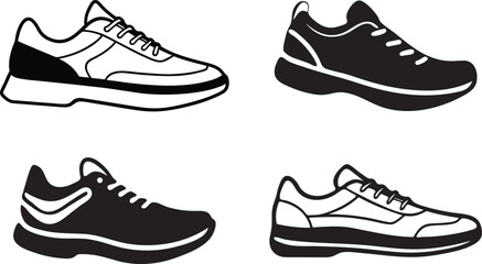 Four Trendy Sneaker Styles in Flat Design Silhouette 