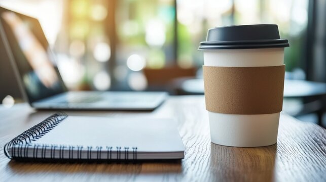 A workspace featuring all the essentials like a laptop, notebook, and coffee cup on a clean desk.