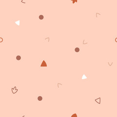 Bohemian seamless pattern with kawaii different circles and triangles and flowers.