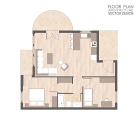 Architectural floor plan drawing of a two-room apartment.  Top view of a house vector design. 