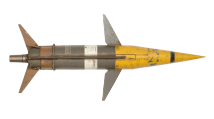 Top View of a Yellow and Gray Missile with Aerodynamic Design and Detailed Features