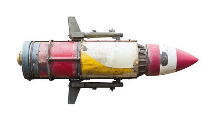 Vintage Rocket Missile Design in Red and Yellow with Metallic Finish on a Transparent Background