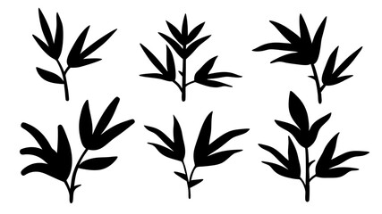set of bamboo branch silhouette vector on white background