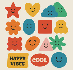 Cute happy Retro Style Shape Stickers