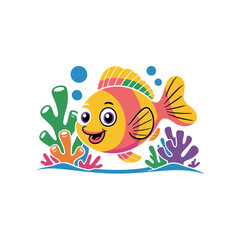 Colorful Cartoon Fish with Coral Reefs logo