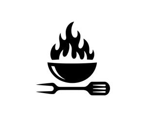 Grill and BBQ Logo with Fork and Spatula