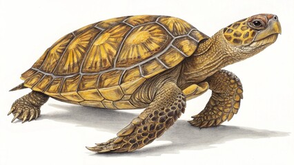 Obraz premium Ornate Turtle Side View with Intricate Shell on White Background