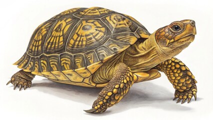 Obraz premium Ornate Turtle Side View with Intricate Shell on White Background
