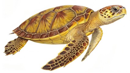 Obraz premium Ornate Turtle Side View with Intricate Shell on White Background