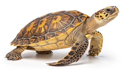 Obraz premium Ornate Turtle Side View with Intricate Shell on White Background