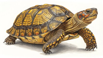 Obraz premium Ornate Turtle Side View with Intricate Shell on White Background