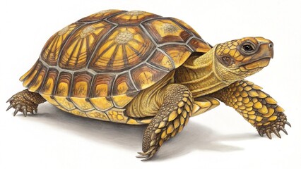 Obraz premium Ornate Turtle Side View with Intricate Shell on White Background