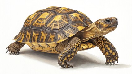 Obraz premium Ornate Turtle Side View with Intricate Shell on White Background