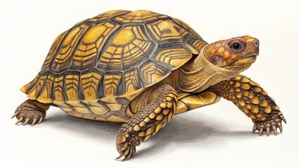 Obraz premium Ornate Turtle Side View with Intricate Shell on White Background