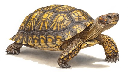 Obraz premium Ornate Turtle Side View with Intricate Shell on White Background