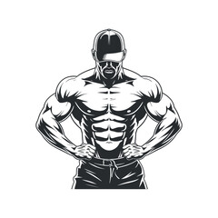Muscular Bodybuilder With Cap Posing Boldly Demonstrating Strength And Physique Depicted In Vector Format Great For Fitness Designs
