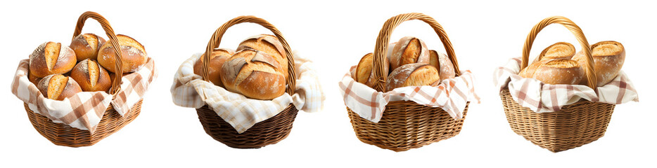 Bread Baskets Isolated on a Transparent PNG Background, White Background, Cut Out