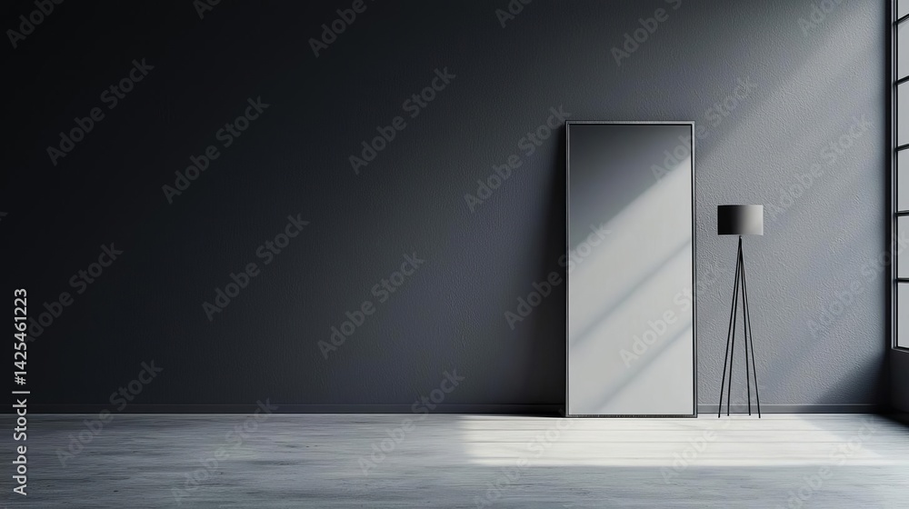 Poster simple room featuring a door and a window allowing natural light to flow in creating an open and air