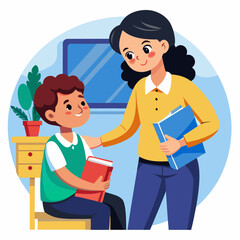 Teacher Encouraging Student with Book. Education Illustration