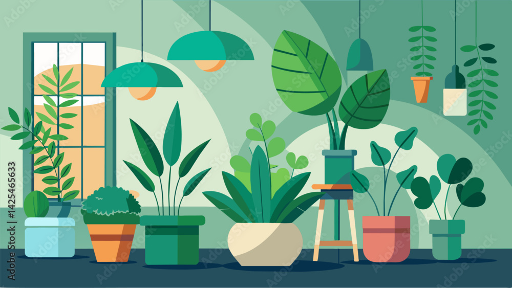 Poster plants and greenery are strategically p in the room adding a touch of nature and promoting a sense o