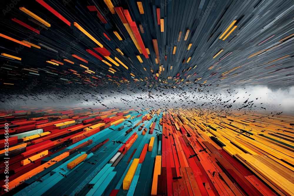 Poster Abstract Multicolored Blocks Creating an Illusion of Depth and Perspective