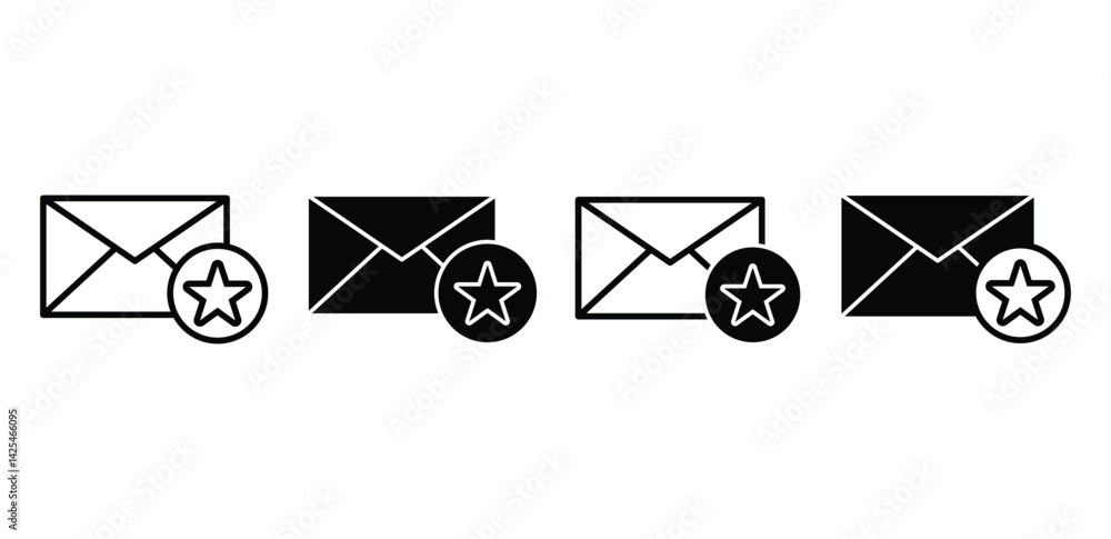 Poster email icons with star favorite message notification set black and white color vector design
