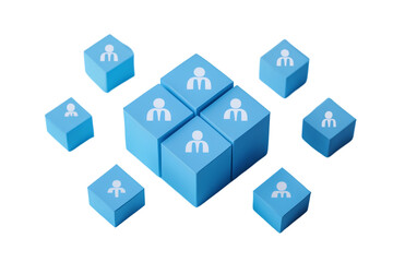 Obraz premium Business Cubes: Abstract business cubes represent connection and teamwork. Cubes representing individual and groups, forming networks of collaboration.