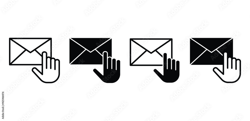 Poster email subscription icons set with cursor hand black and white color vector design