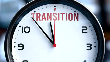 Transition that is going to happen soon, it is imminent. Incoming transition, approaching in the near future. Transition almost here. ,3d illustration