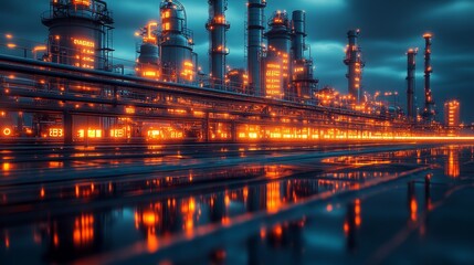 Fototapeta premium Night view of factory with light 