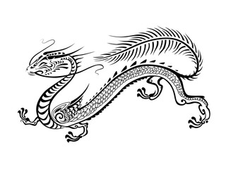 Abstract dragon graphic illustration. Tattoo design. Ethnic dragon. Fantasy creations.  