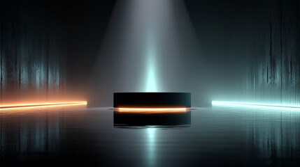 Abstract dark background with golden light orange light beam across the jet-black surface, creating a sharp, sleek, and modern contrast 