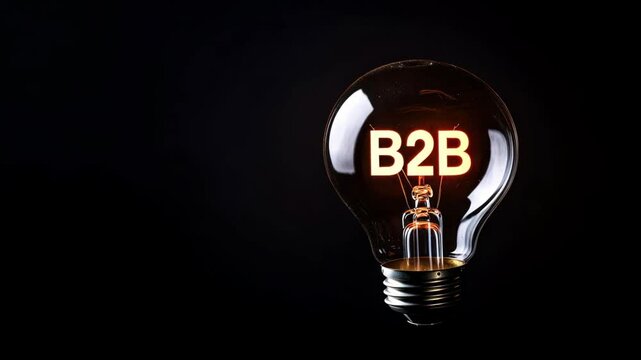 A glowing light bulb with the text B2B inside on a black background, representing innovative B2B marketing, ecommerce strategies, and lead generation