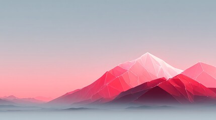 Abstract digital landscape, polygonal mountains, low-poly aesthetic, sunset gradient background, futuristic horizon, glowing wireframes, high-definition, sci-fi atmosphere