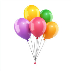 Vibrant party balloons flying high, isolated on white background