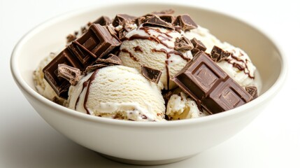 Creamy vanilla ice cream topped with rich chocolate