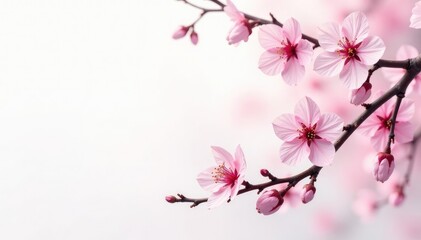 Fototapeta premium Intricate sakura branch pattern, light pink hues on white , blossom pattern, japanese cherry blossom, flower