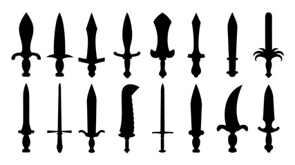set of dagger silhouette vector on white background