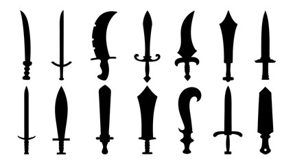 set of dagger silhouette vector on white background