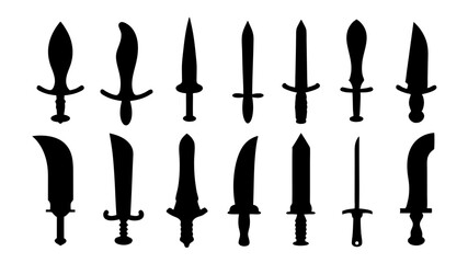 set of dagger silhouette vector on white background