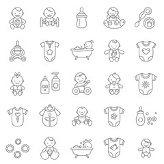 Set of line icons related to child care,   international children day, kid rights, parenthood. Outline icon collection. Editable stroke. Vector illustration